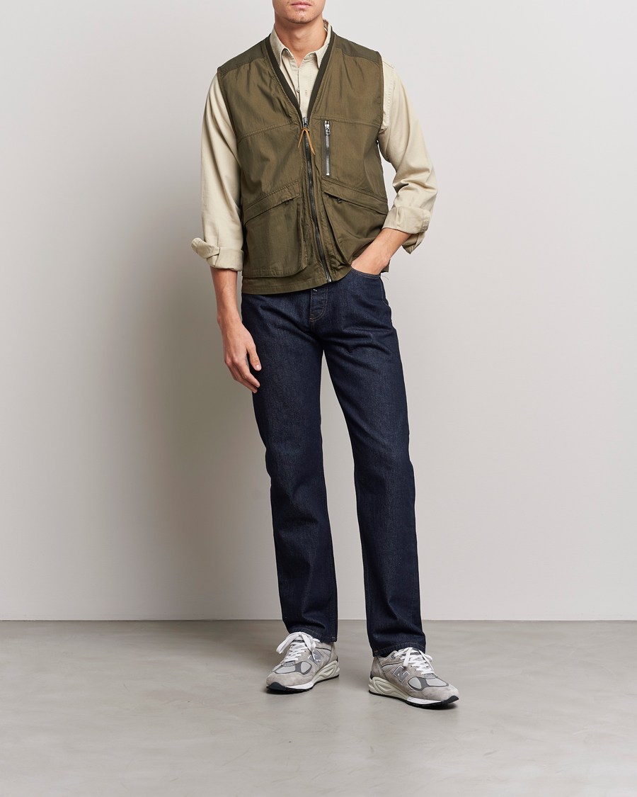 Hombres | Chalecos | orSlow | Cotton Nylon Utility Vest Army Green