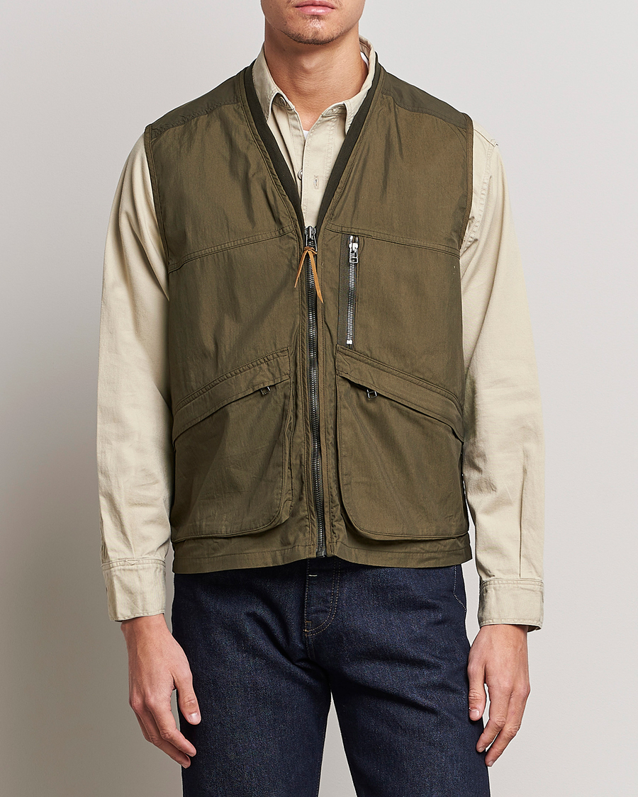 Hombres | Chalecos | orSlow | Cotton Nylon Utility Vest Army Green