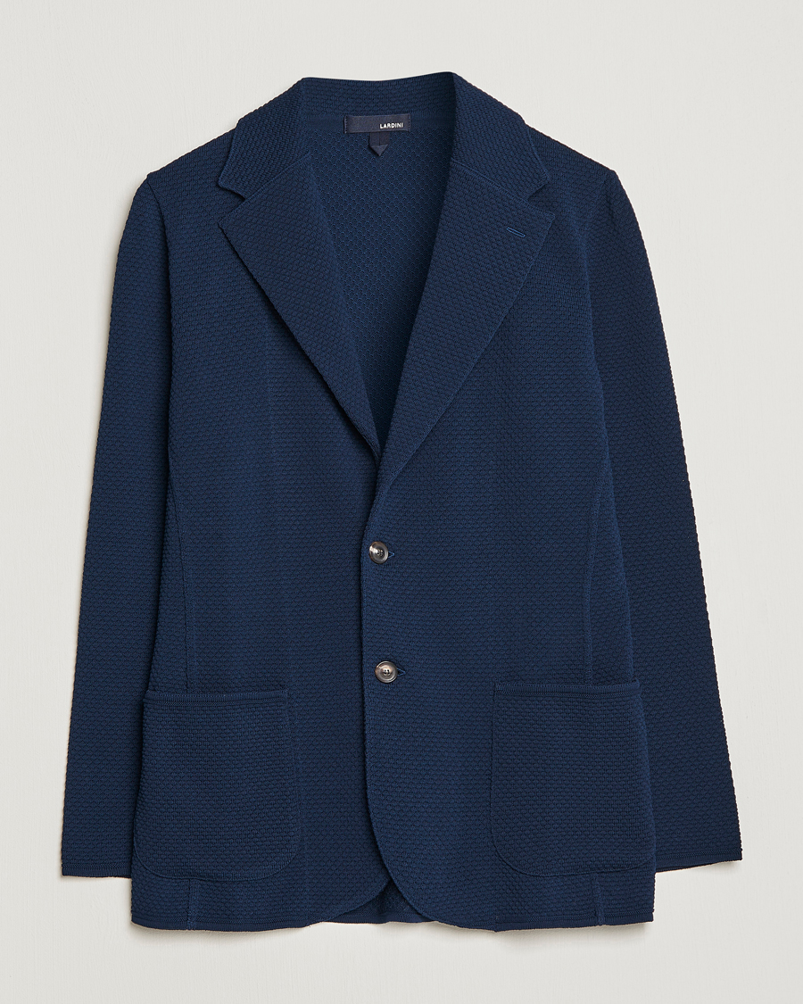 Hombres | Blazers | Lardini | Knitted Structure Cotton Blazer Navy