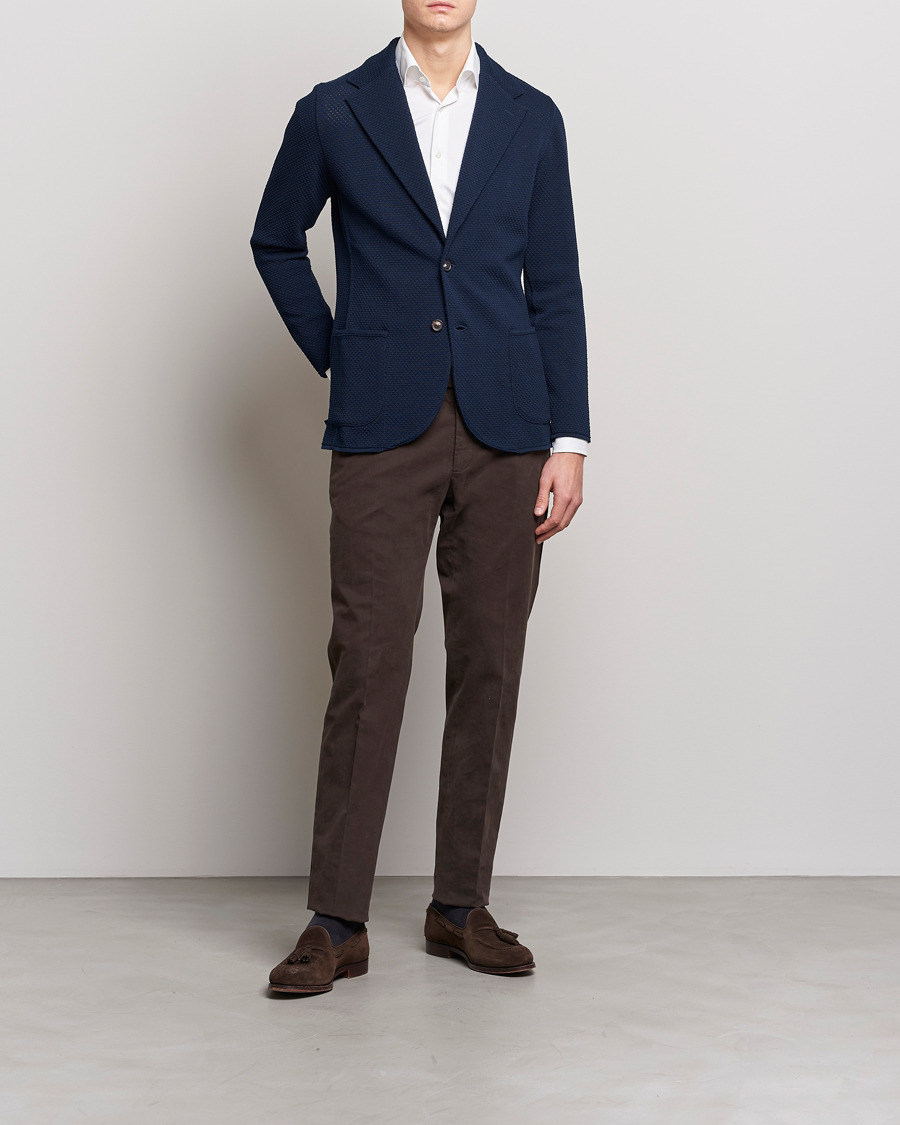 Hombres | Blazers | Lardini | Knitted Structure Cotton Blazer Navy