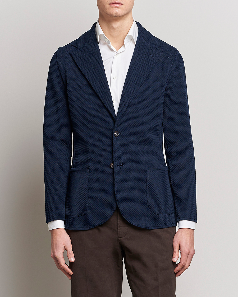Hombres | Blazers | Lardini | Knitted Structure Cotton Blazer Navy