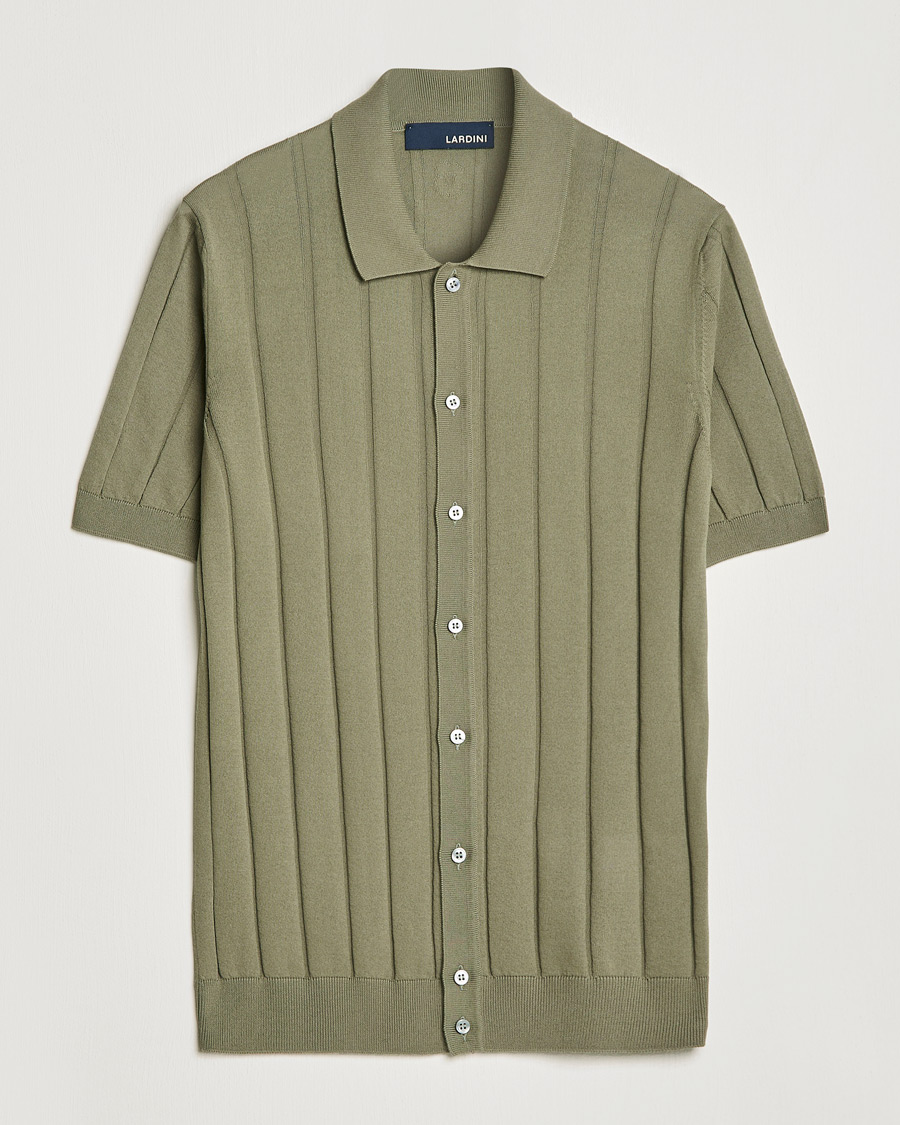 Hombres | Camisas | Lardini | Short Sleeve Knitted Cotton Crèpe Shirt Olive