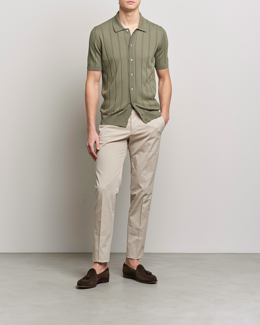 Hombres | Camisas | Lardini | Short Sleeve Knitted Cotton Crèpe Shirt Olive