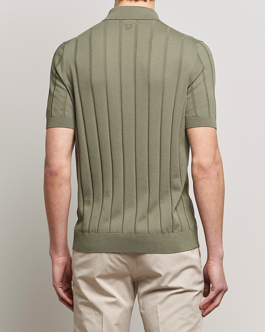Hombres | Camisas | Lardini | Short Sleeve Knitted Cotton Crèpe Shirt Olive
