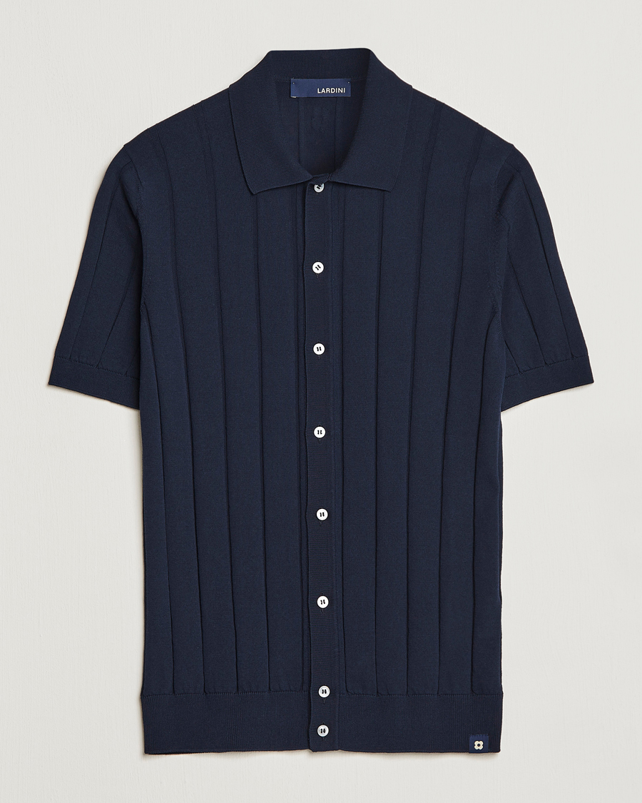 Hombres | Camisas | Lardini | Short Sleeve Knitted Cotton Crèpe Shirt Navy