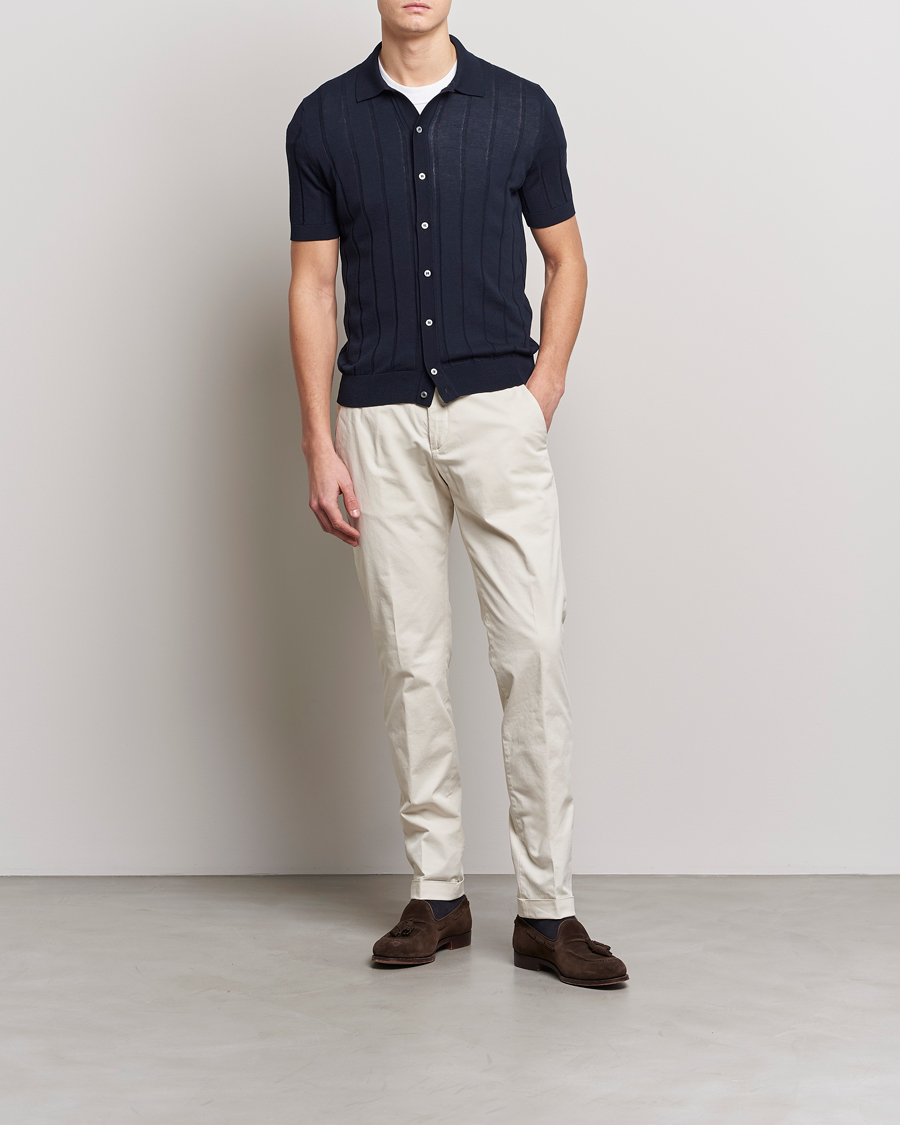 Hombres | Camisas | Lardini | Short Sleeve Knitted Cotton Crèpe Shirt Navy