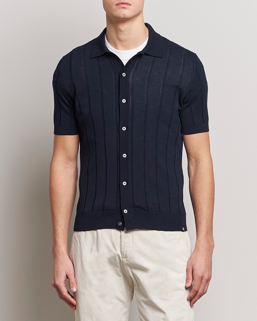 Hombres | Camisas | Lardini | Short Sleeve Knitted Cotton Crèpe Shirt Navy