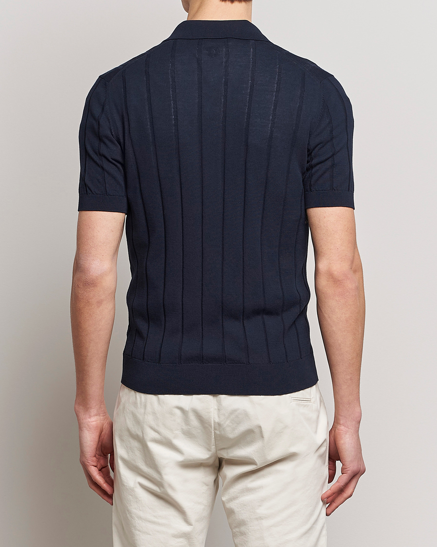 Hombres | Camisas | Lardini | Short Sleeve Knitted Cotton Crèpe Shirt Navy