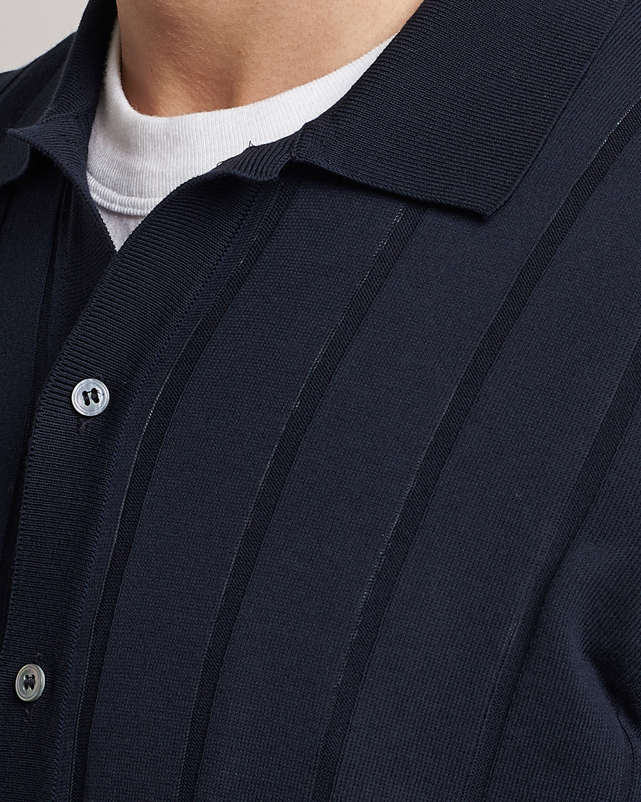 Hombres | Camisas | Lardini | Short Sleeve Knitted Cotton Crèpe Shirt Navy