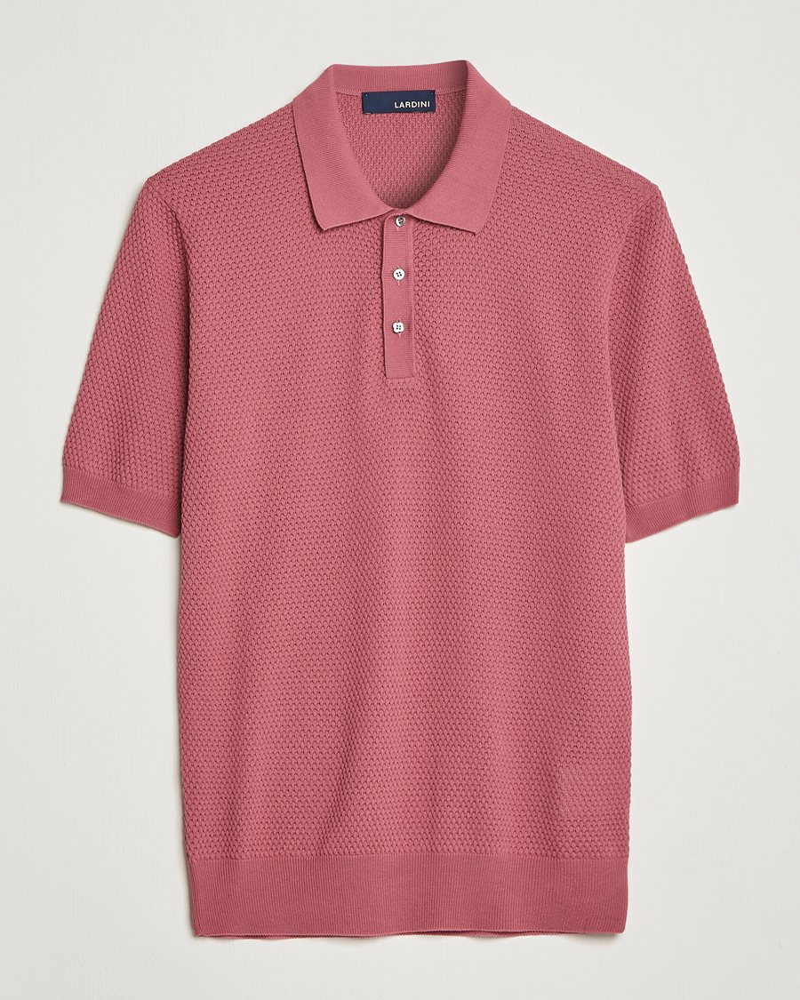 Hombres | Polos | Lardini | Short Sleeve Knitted Structure Cotton Polo Soft Pink