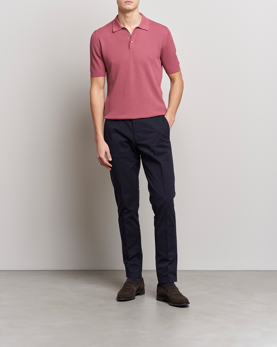 Hombres | Polos | Lardini | Short Sleeve Knitted Structure Cotton Polo Soft Pink