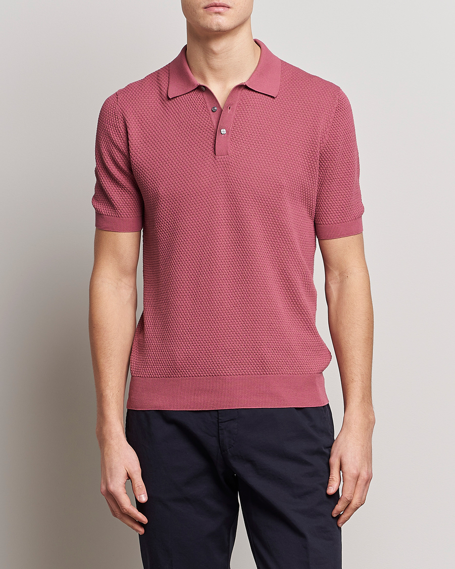 Hombres | Polos | Lardini | Short Sleeve Knitted Structure Cotton Polo Soft Pink