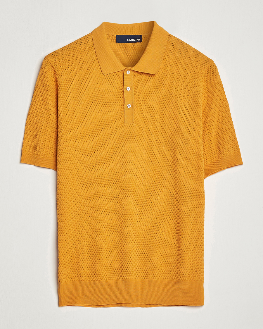 Hombres | Polos | Lardini | Short Sleeve Knitted Structure Cotton Polo Orange