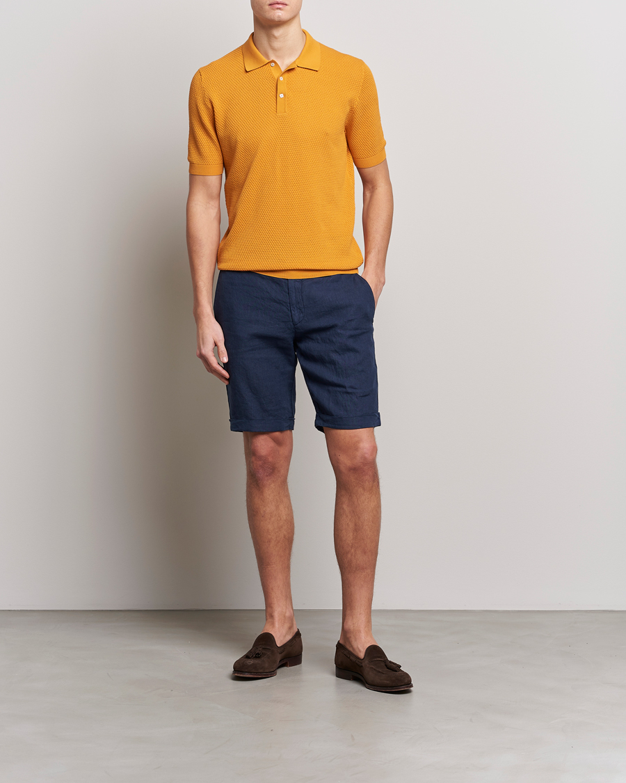Hombres | Polos | Lardini | Short Sleeve Knitted Structure Cotton Polo Orange