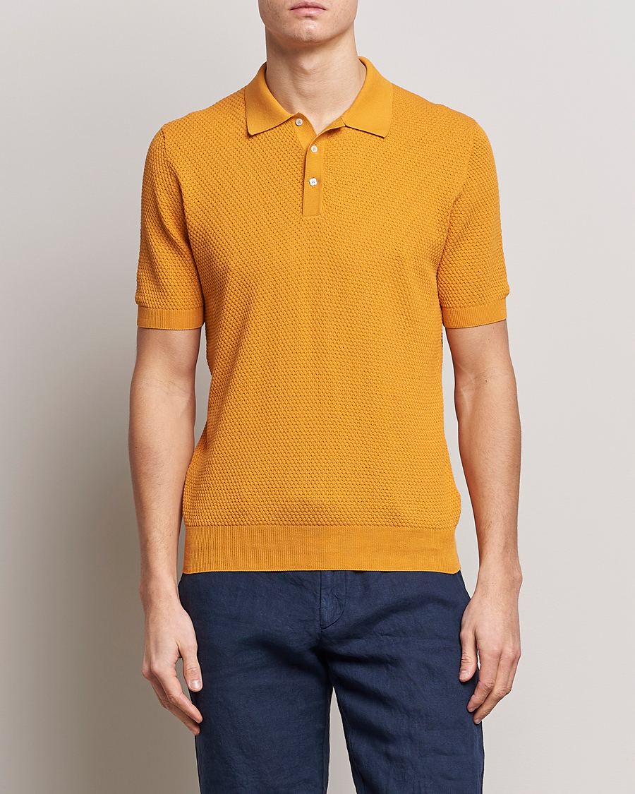 Hombres | Polos | Lardini | Short Sleeve Knitted Structure Cotton Polo Orange