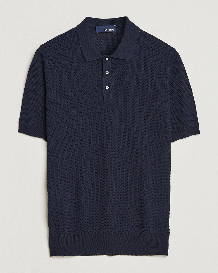 Hombres | Polos | Lardini | Short Sleeve Knitted Structure Cotton Polo Navy