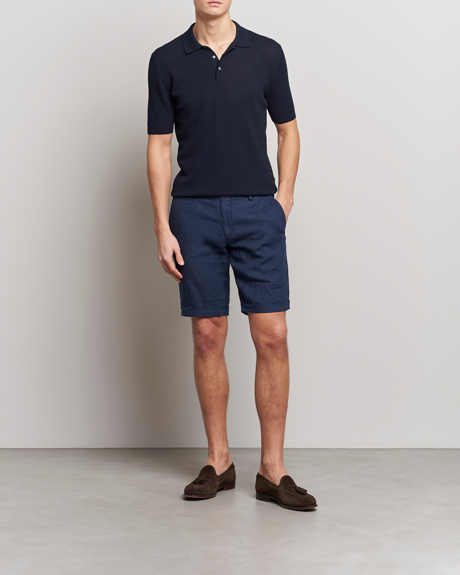 Hombres | Polos | Lardini | Short Sleeve Knitted Structure Cotton Polo Navy