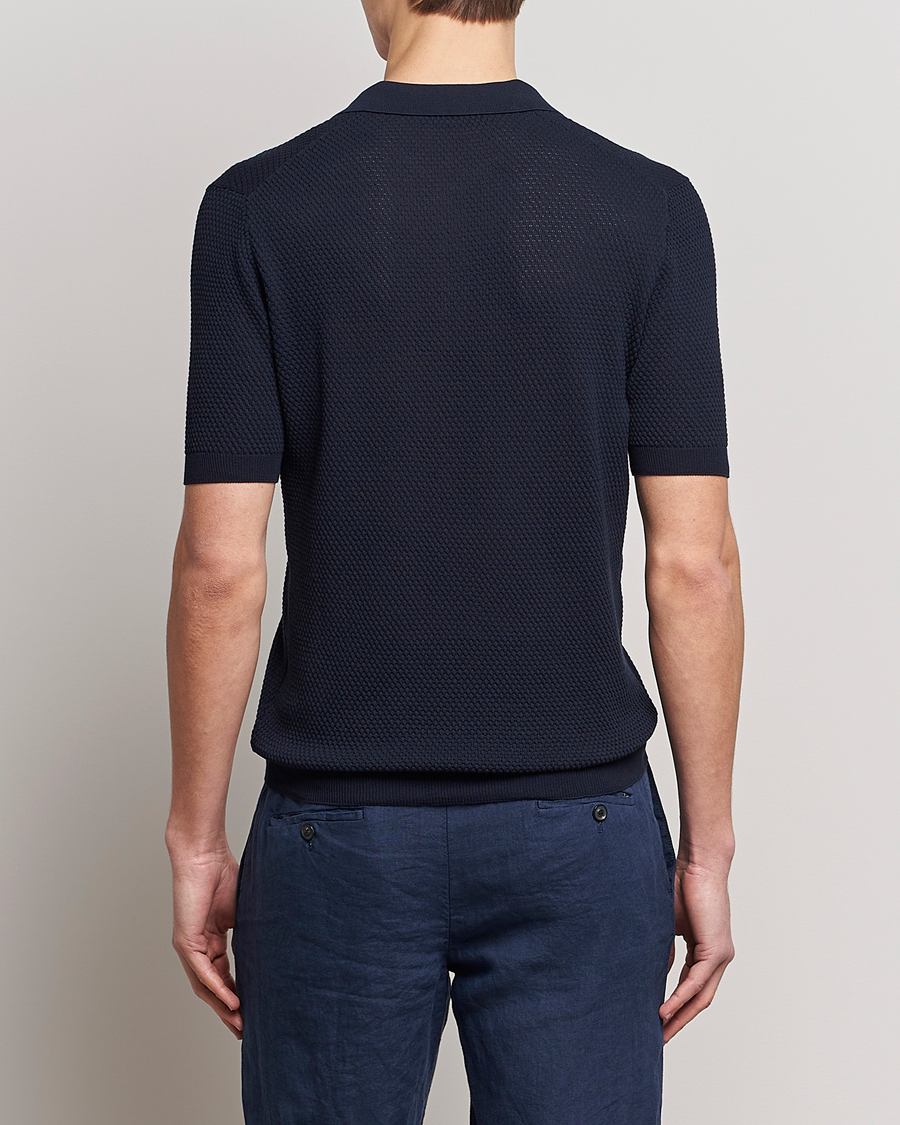 Hombres | Polos | Lardini | Short Sleeve Knitted Structure Cotton Polo Navy