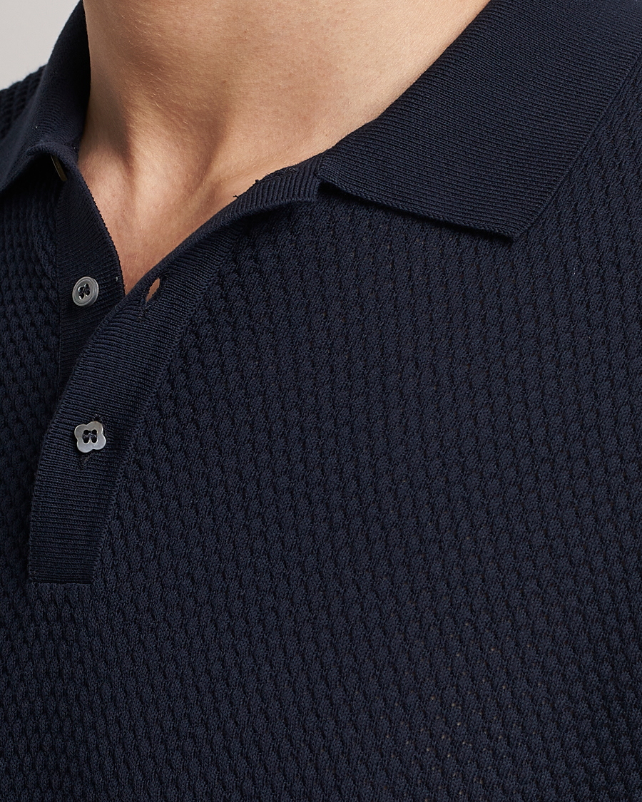 Hombres | Polos | Lardini | Short Sleeve Knitted Structure Cotton Polo Navy