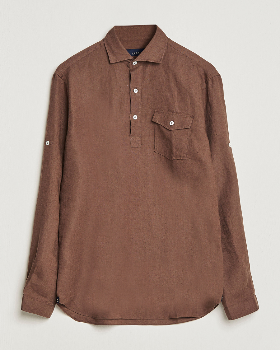 Hombres | Camisas | Lardini | Relaxed Linen Popover Shirt Brown