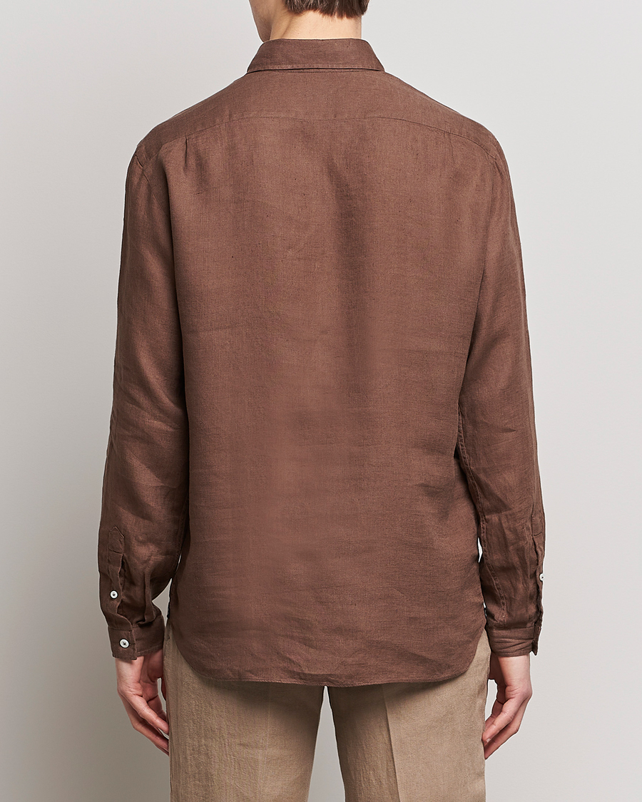Hombres | Camisas | Lardini | Relaxed Linen Popover Shirt Brown
