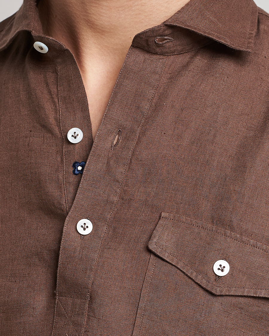 Hombres | Camisas | Lardini | Relaxed Linen Popover Shirt Brown