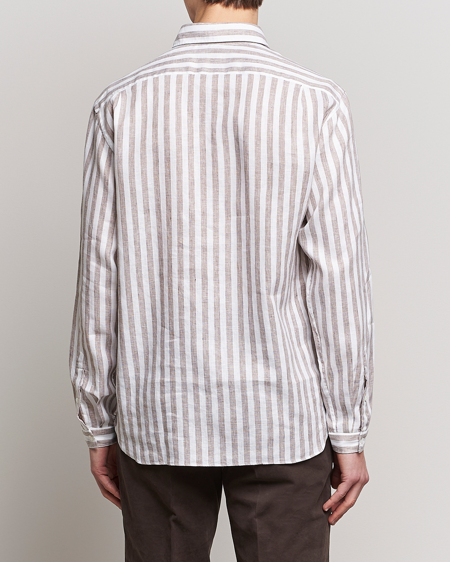 Hombres | Camisas | Lardini | Relaxed Striped Linen Popover Shirt Brown/White