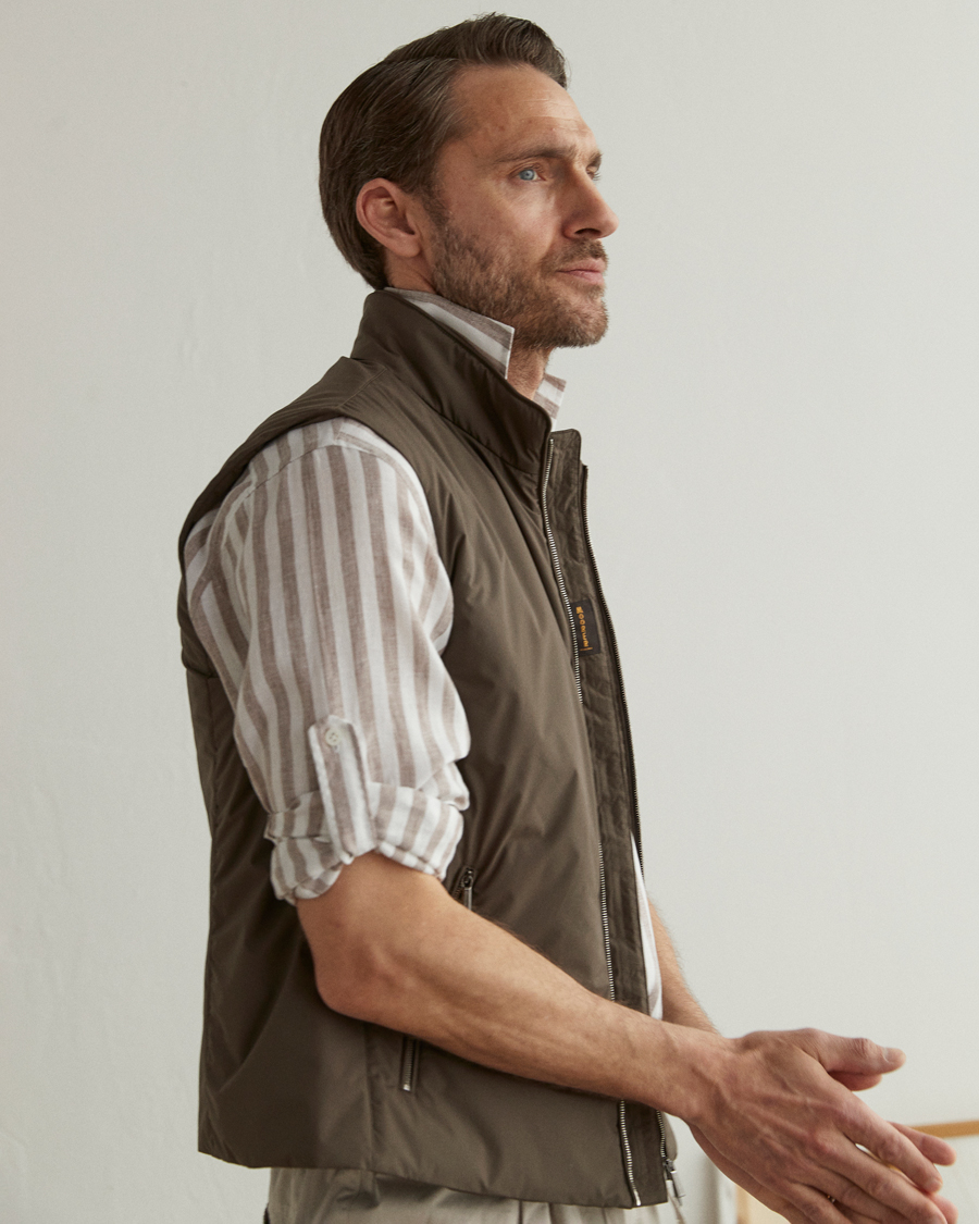 Hombres | Camisas | Lardini | Relaxed Striped Linen Popover Shirt Brown/White