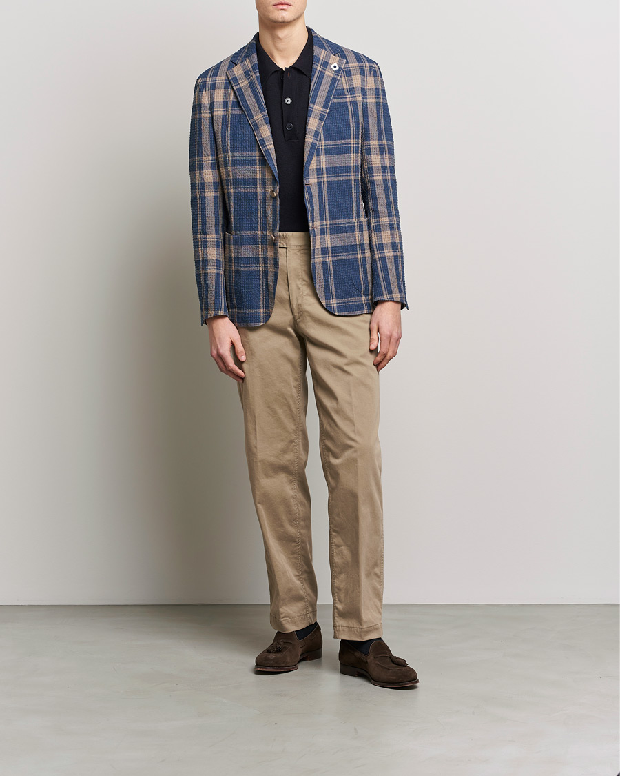 Hombres | Blazers | Lardini | Cotton/Linen Melange Seersucker Blazer Navy