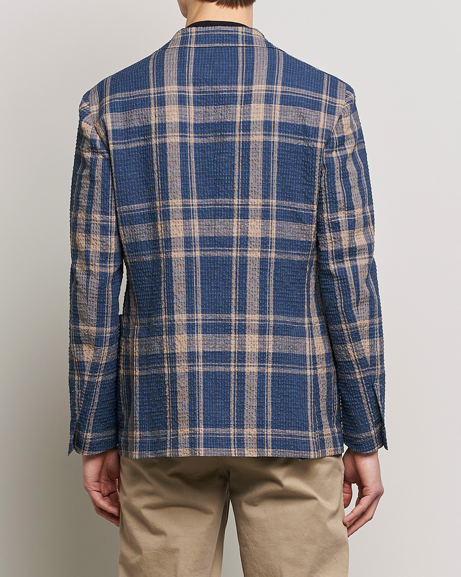 Hombres | Blazers | Lardini | Cotton/Linen Melange Seersucker Blazer Navy