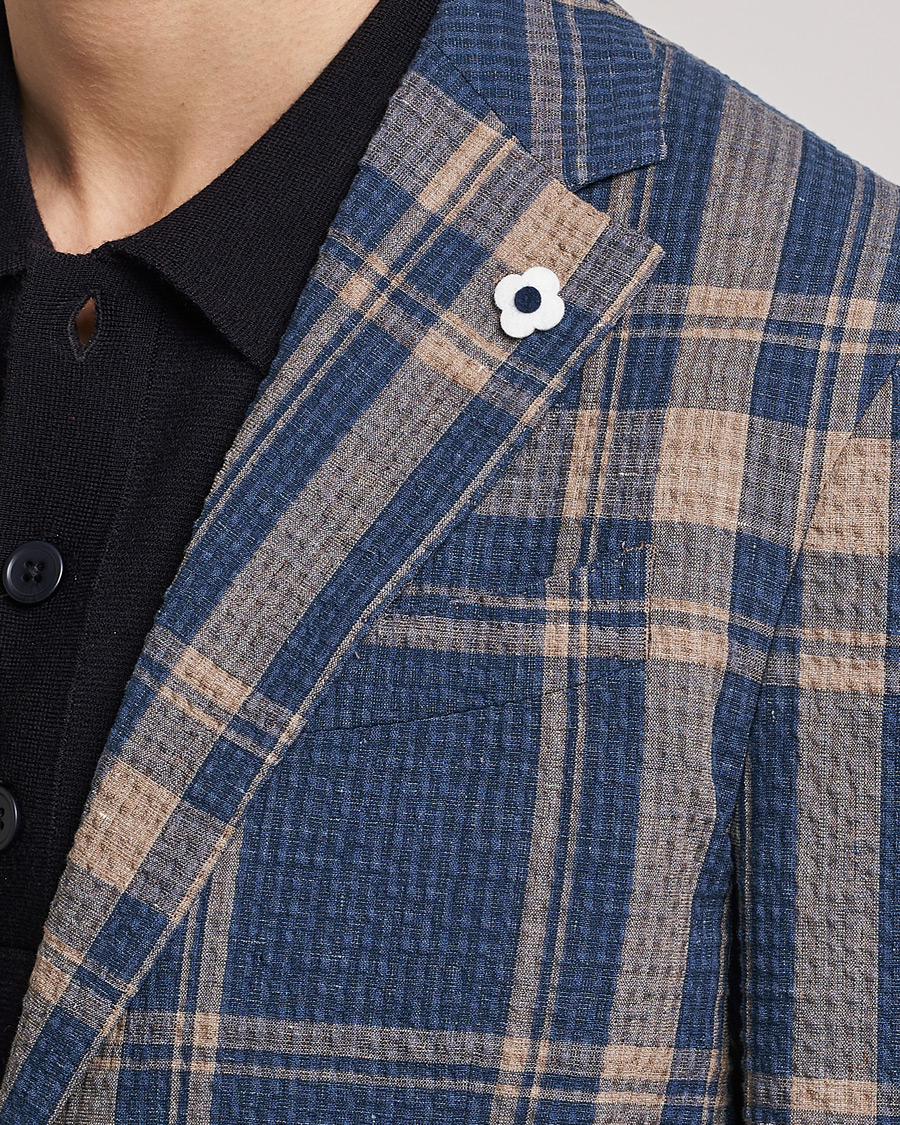 Hombres | Blazers | Lardini | Cotton/Linen Melange Seersucker Blazer Navy
