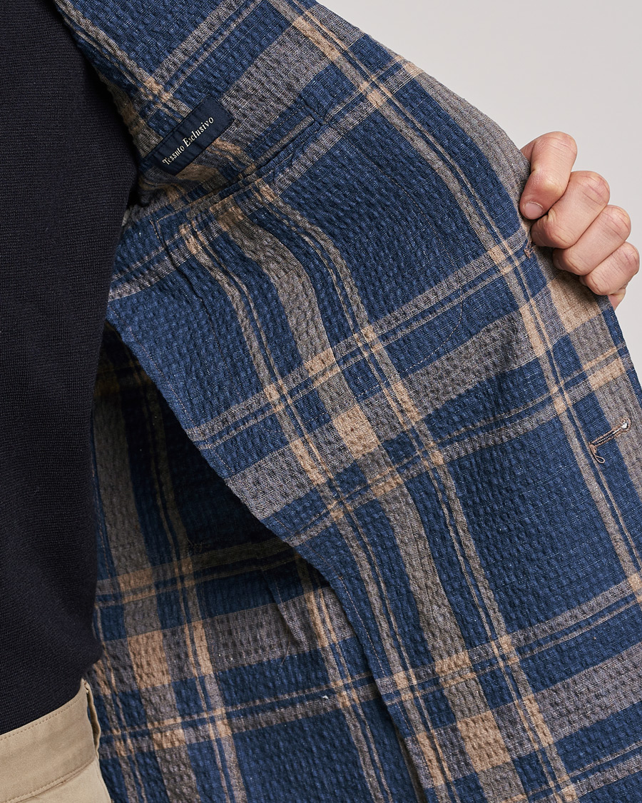 Hombres | Blazers | Lardini | Cotton/Linen Melange Seersucker Blazer Navy