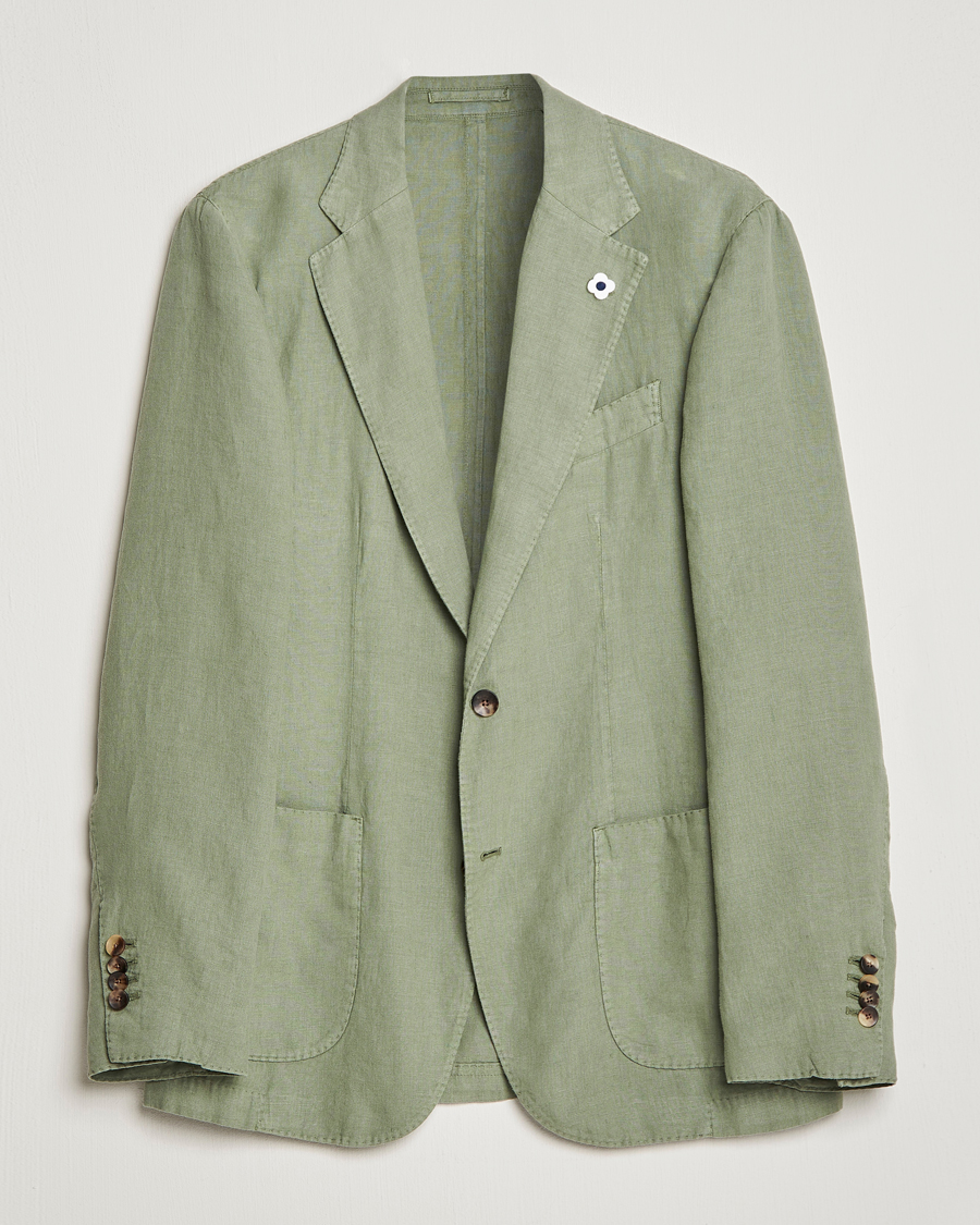 Hombres | Blazers | Lardini | Patch Pocket Linen Blazer Olive
