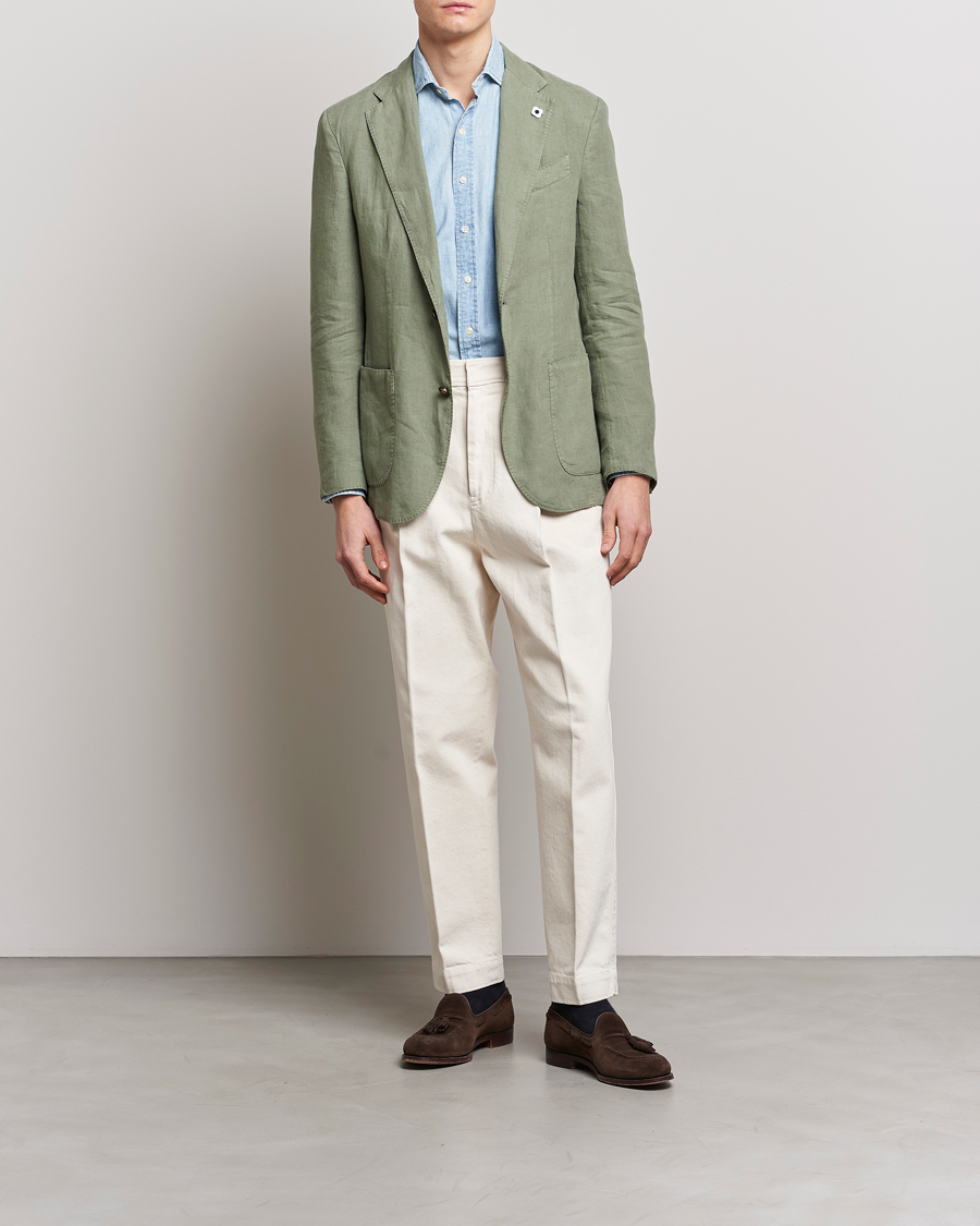 Hombres | Blazers | Lardini | Patch Pocket Linen Blazer Olive