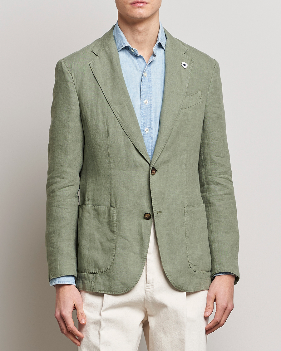 Hombres | Blazers | Lardini | Patch Pocket Linen Blazer Olive