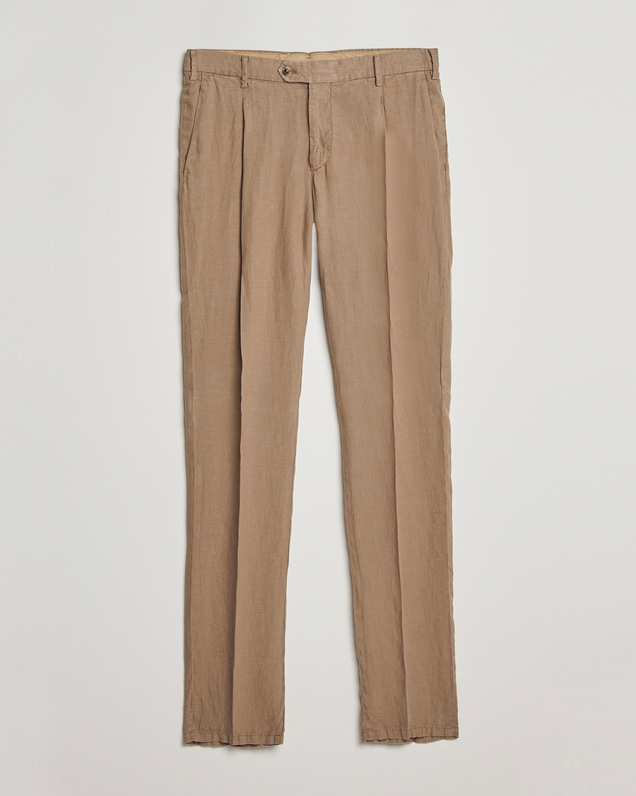 Hombres | Pantalones | Lardini | Pleated Linen Trousers Beige
