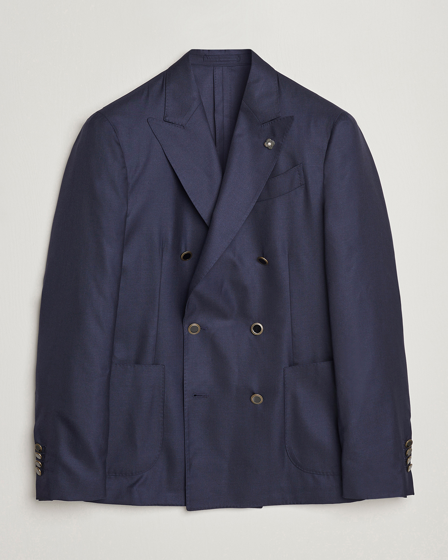 Hombres | Blazers | Lardini | Soft Double Breasted Cashmere/Silk Blazer Navy
