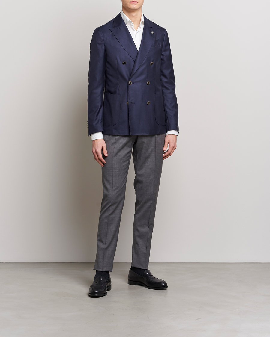 Hombres | Blazers | Lardini | Soft Double Breasted Cashmere/Silk Blazer Navy