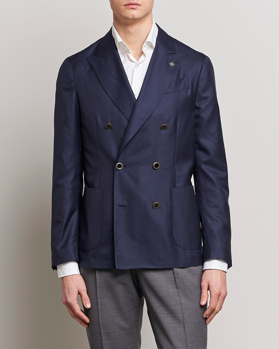 Hombres | Blazers | Lardini | Soft Double Breasted Cashmere/Silk Blazer Navy