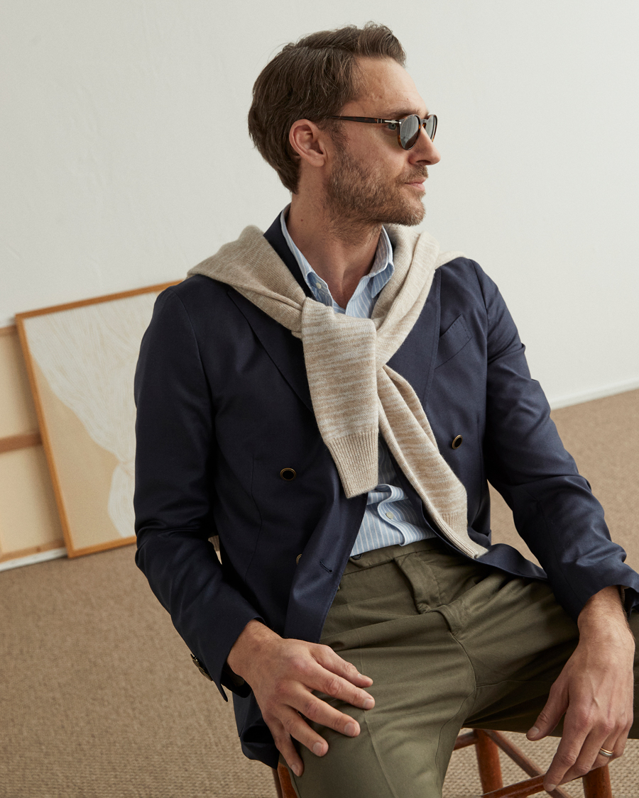 Hombres | Blazers | Lardini | Soft Double Breasted Cashmere/Silk Blazer Navy