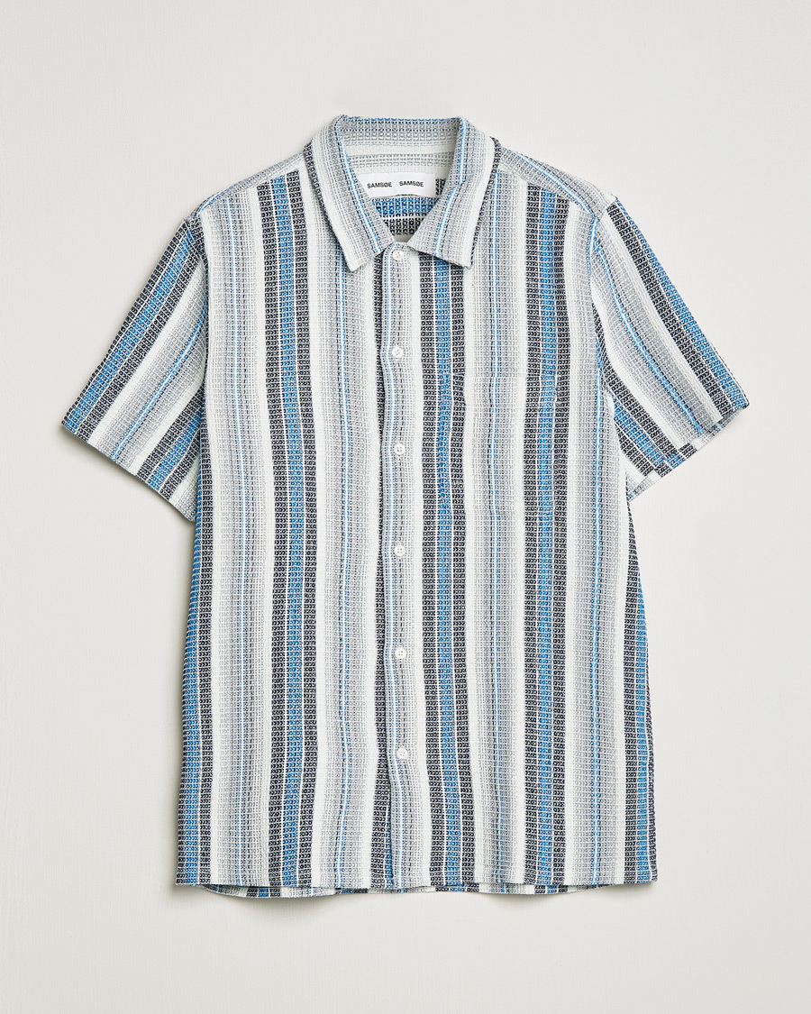 Hombres | Camisas | Samsøe Samsøe | Samsøe & Samsøe Avan Organic Cotton Short Sleeve Shirt Blue Stripe
