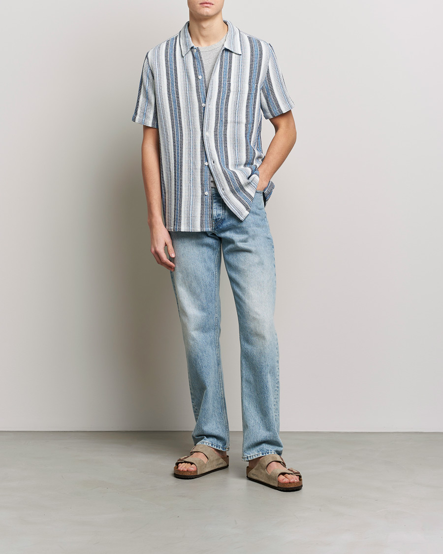 Hombres | Camisas | Samsøe Samsøe | Samsøe & Samsøe Avan Organic Cotton Short Sleeve Shirt Blue Stripe