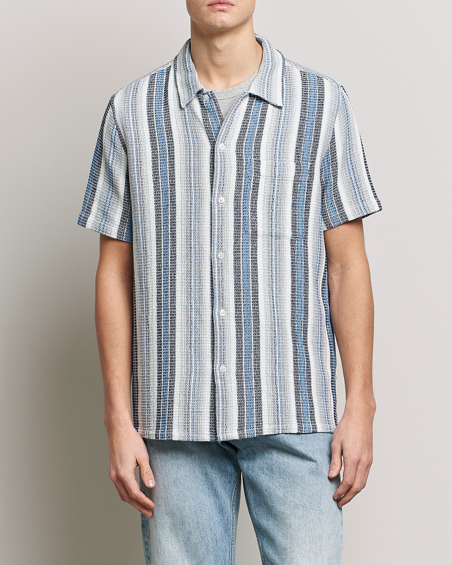Hombres | Camisas | Samsøe Samsøe | Samsøe & Samsøe Avan Organic Cotton Short Sleeve Shirt Blue Stripe
