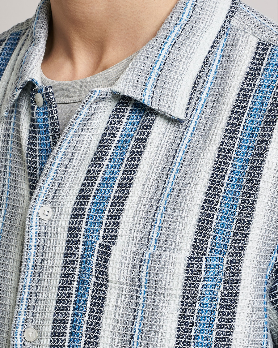 Hombres | Camisas | Samsøe Samsøe | Samsøe & Samsøe Avan Organic Cotton Short Sleeve Shirt Blue Stripe