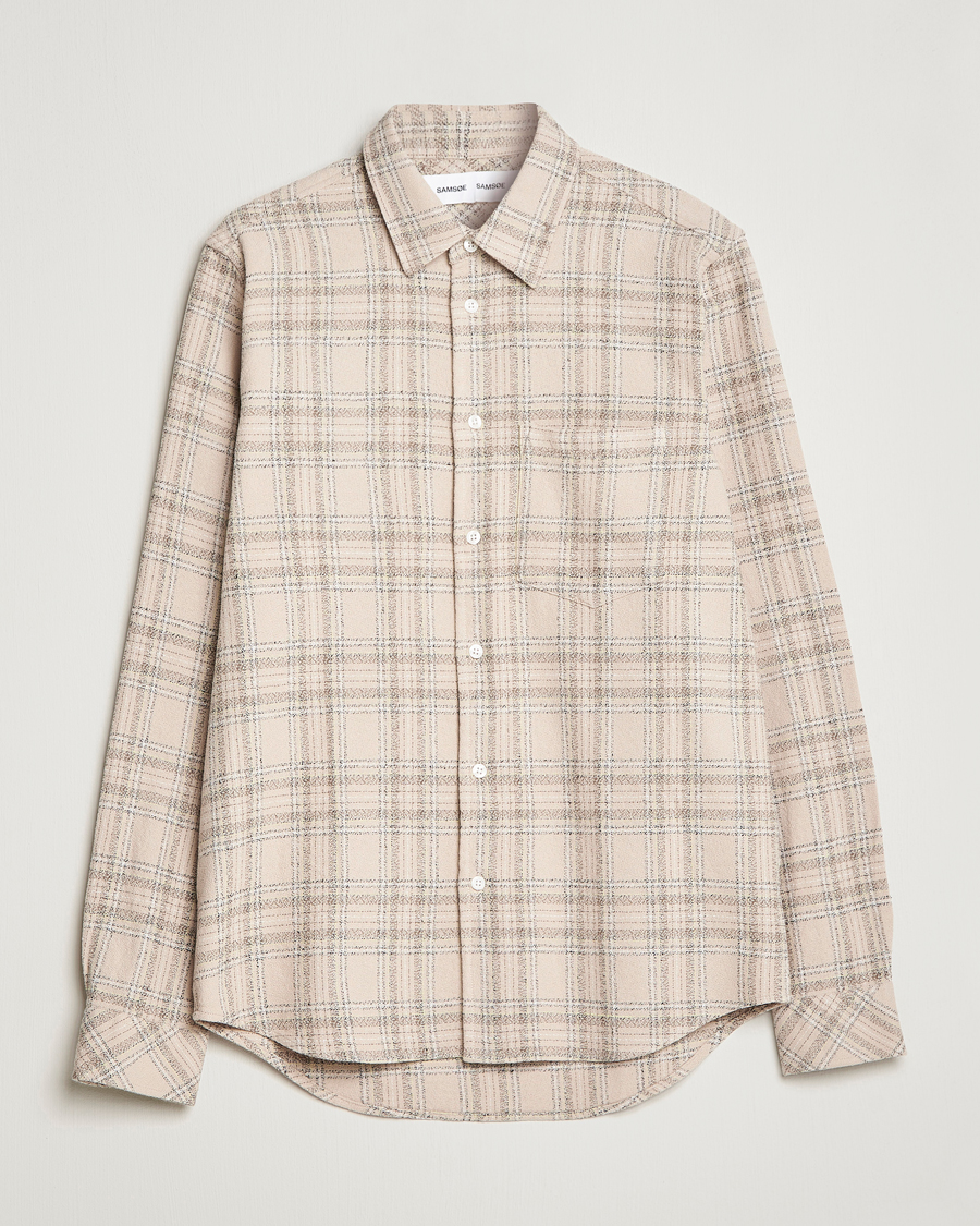 Hombres | Camisas | Samsøe Samsøe | Samsøe & Samsøe Liam Organic Cotton Overshirt Oatmeal Check
