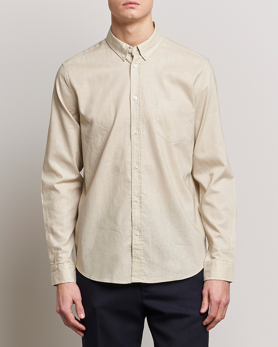 Hombres | Camisas | Samsøe Samsøe | Samsøe & Samsøe Liam Linen Cotton Shirt Oatmeal