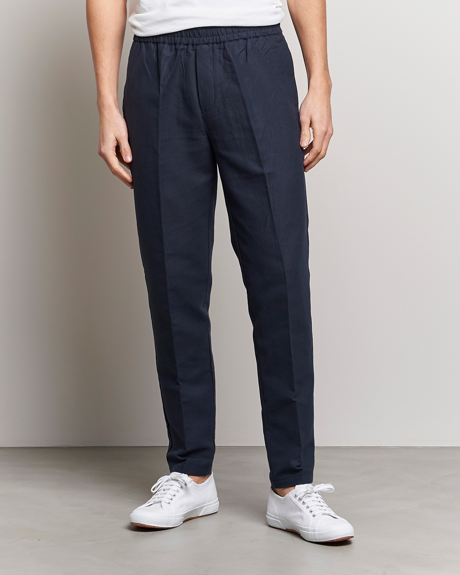 Hombres | Pantalones | Samsøe Samsøe | Smithy Linen/Cotton Drawstring Trousers Salute Navy