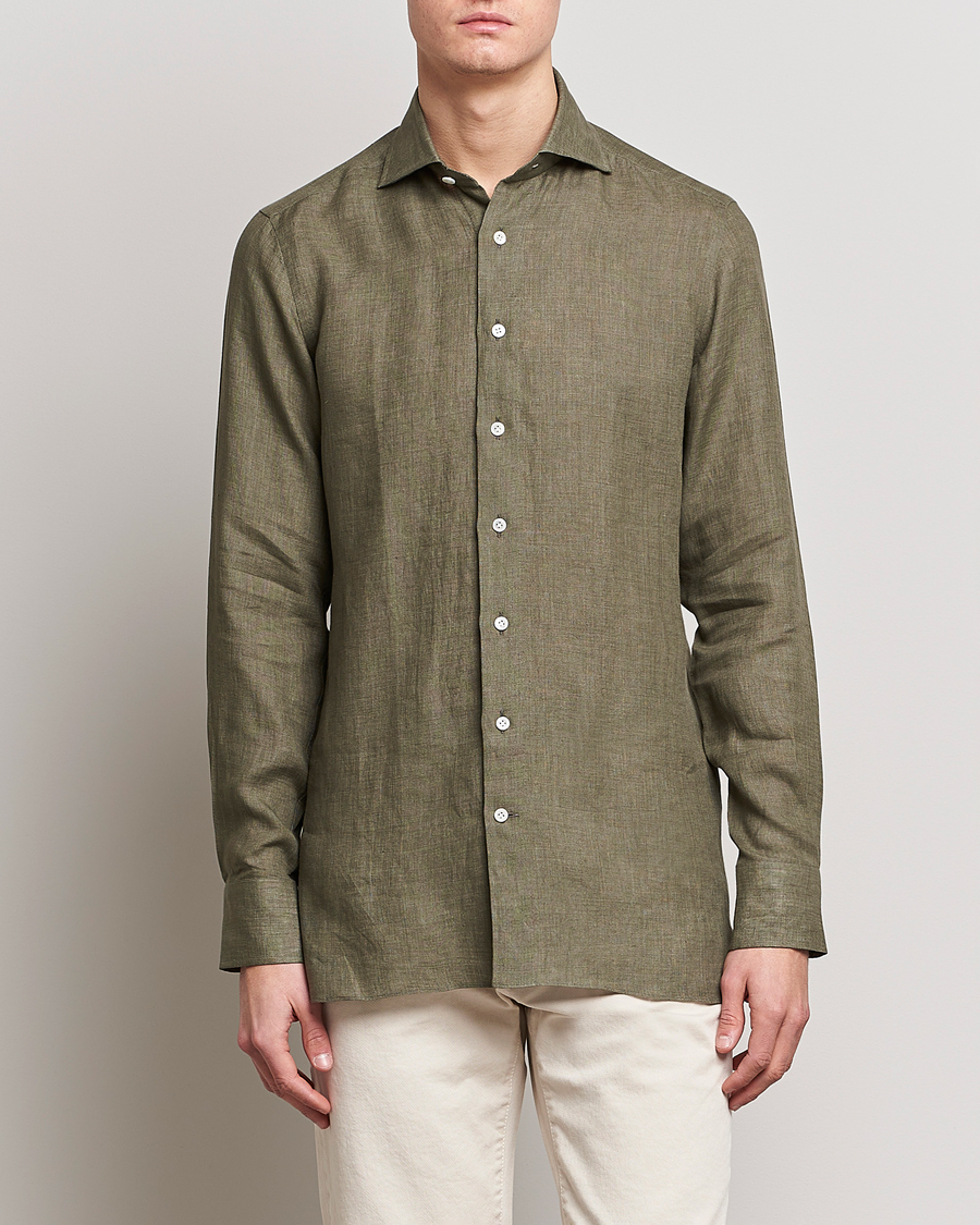 Hombres | Camisas | 100Hands | Signature Linen Cut Away Shirt Green