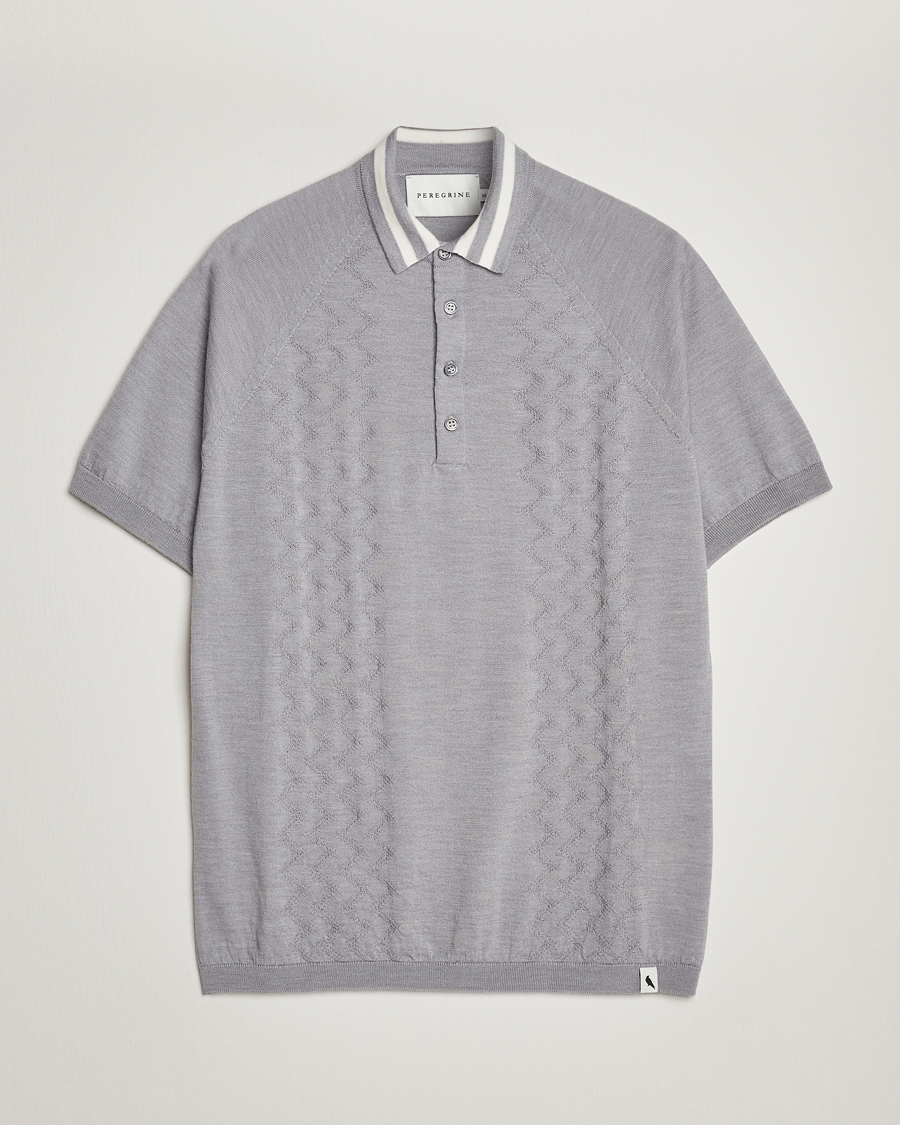 Hombres | Polos | Peregrine | Textured Wool Short Sleeve Poloshirt Light Grey