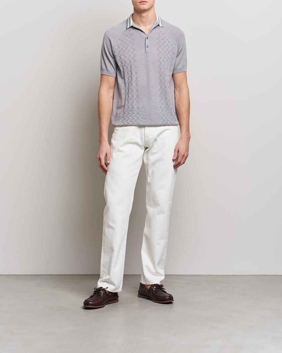 Hombres | Polos | Peregrine | Textured Wool Short Sleeve Poloshirt Light Grey